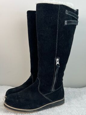 Emu Australia Black Suede Tall Winter Boots Wool Lining